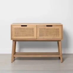 Wood & Cane Console Table With Pull-Down Drawers - Hearth & Hand™ With Magnolia -Furniture Shop GUEST 035057b8 c534 4483 bcfa bec1b2f8f625