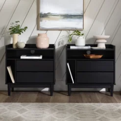 2pk Mid-Century Modern Solid Wood 2 Drawer Storage Nightstands - Saracina Home -Furniture Shop GUEST 081e1c93 fb83 4111 87a0 db5e67515069