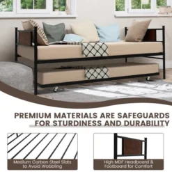 Costway Twin 2-In-1 Daybed Frame With Trundle Bed Set Steel Platform Sofa Bed Black 15 Costway Twin 2-In-1 Daybed Frame With Trundle Bed Set Steel Platform Sofa Bed Black -Furniture Shop GUEST 13325170 02a3 4fd8 ad45 9d81deb660c0
