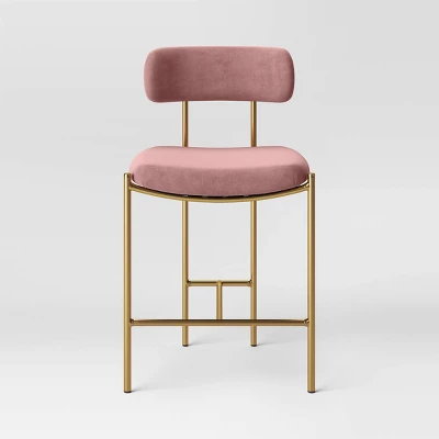 Orion Luxe Backed Counter Height Barstool With Brass Legs Blush Velvet - Threshold™ 4 Orion Luxe Backed Counter Height Barstool With Brass Legs Blush Velvet - Threshold™ - Image 2