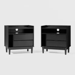 2pk Mid-Century Modern Solid Wood 2 Drawer Storage Nightstands - Saracina Home -Furniture Shop GUEST 1f73b353 865e 4131 a376 6364f0459882