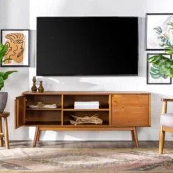 Solid Wood Mid-Century Modern TV Stand For TVs Up To 65" - Saracina Home -Furniture Shop GUEST 334bf308 b086 4c05 9568 1ae4a156a658