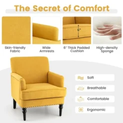 Tangkula Set Of 2 Modern Accent Chair Upholstered Sofa Chair W/ Rubber Wood Legs Yellow -Furniture Shop GUEST 4a19594f 9bc1 4a20 ad2b f73a26271abd