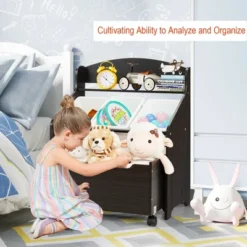 Costway Kids Wooden Toy Storage Unit Organizer W/Rolling Toy Box & Plastic Bins NaturalEspresso -Furniture Shop GUEST 4fc34305 9481 40cd bed5 35dcd736d6c9