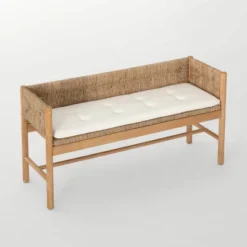 Elden Wood Bench With Woven Back And Loose Cushion Seat - Threshold™ Designed With Studio McGee -Furniture Shop GUEST 512a58d0 258b 4cd4 8401 add11f70e81d