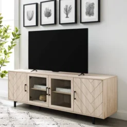 Vik Modern Boho 4 Door Herringbone TV Stand For TVs Up To 80" - Saracina Home -Furniture Shop GUEST 530194cb a341 4baf 923d 18f7438961b6