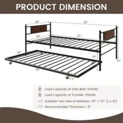 Costway Twin 2-In-1 Daybed Frame With Trundle Bed Set Steel Platform Sofa Bed Black 12 Costway Twin 2-In-1 Daybed Frame With Trundle Bed Set Steel Platform Sofa Bed Black -Furniture Shop GUEST 65439403 ce0a 428c 9625 5f5e23213a7b
