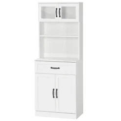 HOMCOM Freestanding Kitchen Pantry, 4-Door Buffet Cabinet With Hutch, Coffee Bar With Adjustable Shelves, 63.5 Inches, White -Furniture Shop GUEST 66068933 5001 4d3c a7c7 1f54b3c22f3d