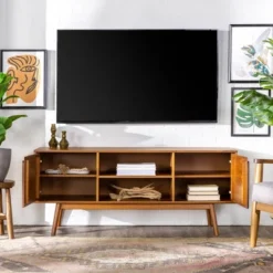 Solid Wood Mid-Century Modern TV Stand For TVs Up To 65" - Saracina Home -Furniture Shop GUEST 686002c1 8c90 4149 bce4 d40fc12f1038