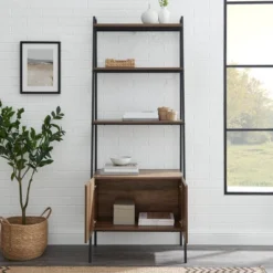 72" Open Shelf And Closed Storage Cabinet Ladder Bookcase - Saracina Home -Furniture Shop GUEST 6884917e 6feb 464d 9a56 e3dd05df4cc1