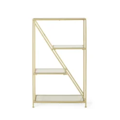 Kokesh Modern Glam Tempered Glass 3 Shelf Asymmetrical Bookcase Gold - Christopher Knight Home -Furniture Shop GUEST 76aac0ad 62b1 4356 b049 86166c87825f