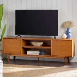 Solid Wood Mid-Century Modern TV Stand For TVs Up To 80" - Saracina Home -Furniture Shop GUEST 8b7506fc 5e20 44b3 838f e44d2919b468