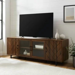 Vik Modern Boho 4 Door Herringbone TV Stand For TVs Up To 80" - Saracina Home -Furniture Shop GUEST 9063eb92 b49a 4de7 8042 61e07cd7b281