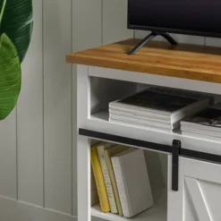 Transitional Sliding Barndoor Highboy TV Stand For TVs Up To 58" - Saracina Home -Furniture Shop GUEST 9668399f e5a7 419a a34e f0354846aab9
