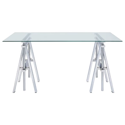Statham Glass Top Adjustable Sawhorse Standing Desk Chrome - Coaster 5 Statham Glass Top Adjustable Sawhorse Standing Desk Chrome - Coaster - Image 3