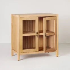 Grooved Wood With Glass 2-Door Cabinet - Natural - Hearth & Hand™ With Magnolia -Furniture Shop GUEST 9aa7705a c66f 495b 80dd 55470dae1fa8