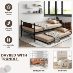 Costway Twin 2-In-1 Daybed Frame With Trundle Bed Set Steel Platform Sofa Bed Black 16 Costway Twin 2-In-1 Daybed Frame With Trundle Bed Set Steel Platform Sofa Bed Black -Furniture Shop GUEST 9cff8a64 03ba 49e9 9437 42d88358e946