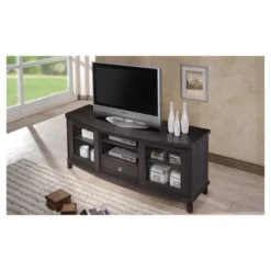 Walda Wood Cabinet With 2 Sliding Doors And 1 Drawer TV Stand For TVs Up To 60" Dark Brown/Gray - Baxton Studio -Furniture Shop GUEST 9f09957a a777 49ef 99ba 842d275e8cda