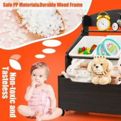 Costway Kids Wooden Toy Storage Unit Organizer W/Rolling Toy Box & Plastic Bins NaturalEspresso -Furniture Shop GUEST afc4f8c4 324e 4563 81ff d202841d1460