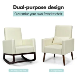 Tangkula 2-in-1 Upholstered Rocking Chair With Wood Leg & Pillow Relax Sofa Chair Light Grey/Beige/Dark Gray -Furniture Shop GUEST fb3113fc 95e1 49e1 b4da d0d1b94e6231