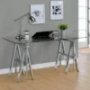 Statham Glass Top Adjustable Sawhorse Standing Desk Chrome - Coaster -Furniture Shop GUEST ffcf41f8 43fd 4643 b499 dd5d0d211d8f